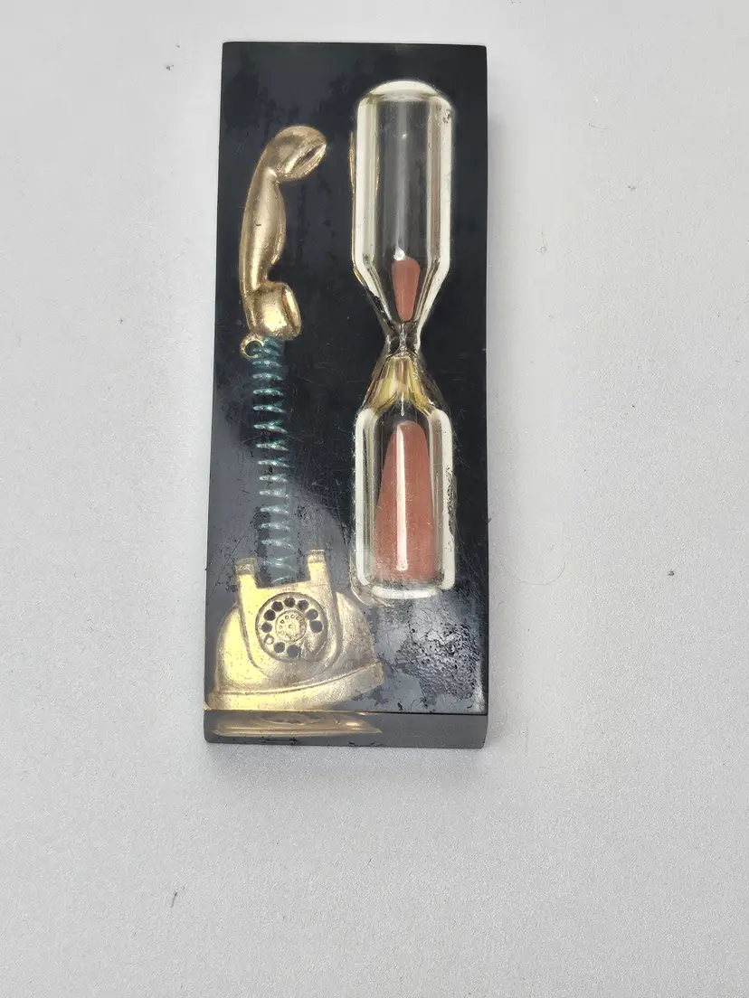 Vintage Lucite Encased 3-Minute Egg Timer Rotary Phone Hour Glass Kitschy 1960s