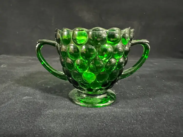 Vintage Anchor Hocking Green Bubble Glass Sugar Dish
