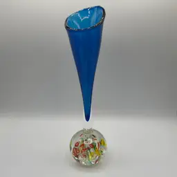 Exclamation Point Blue Glass Vase Paperweight Period