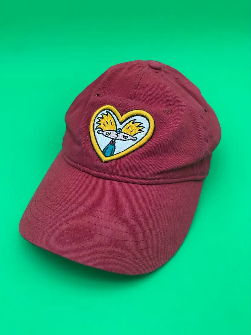 Nickelodeon Hey Arnold Red Adjustable Strapback Hat w/ Embroidered Heart - 2017