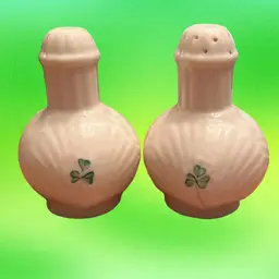 Belleek Salt And Pepper With Painted Shamrocks