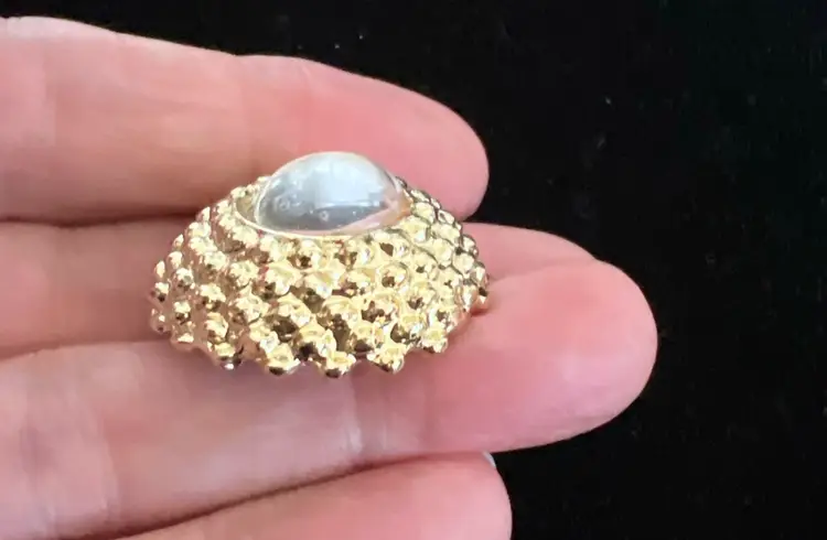 1980's Round Domed Clear Cabochon Bright Goldtone Metal Buttons 7PCS