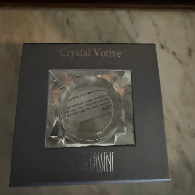 Oleg Cassini Crystal Bauhaus Clear Square Votive Candle Holder w/ Box