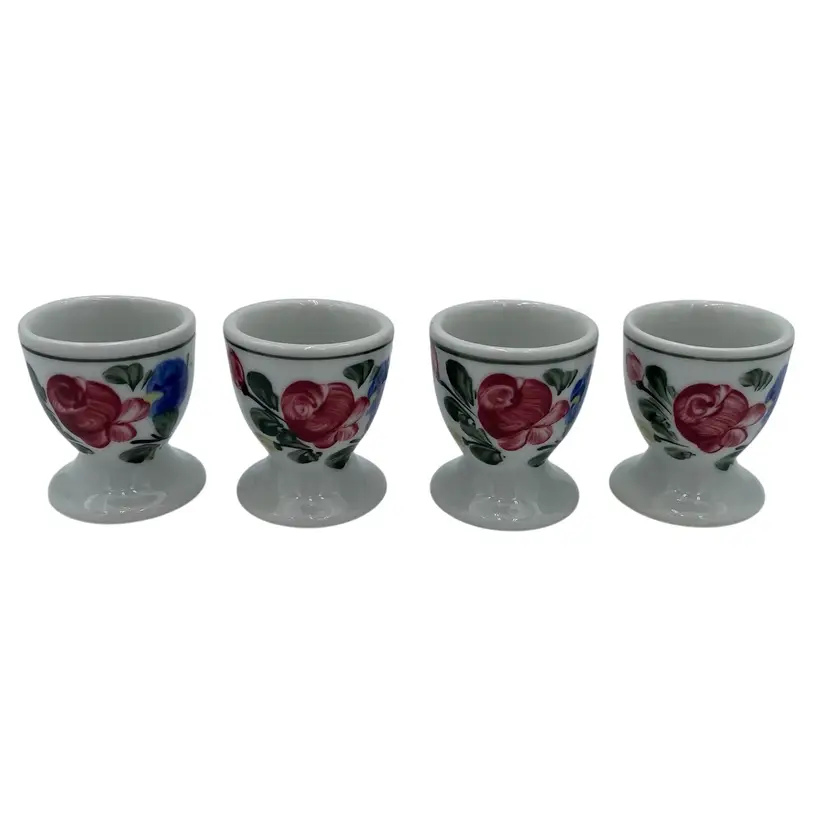 Set of 4 - Vintage Lilien Porzellan (Austria) Pedestal Egg Cups, Alpenflora