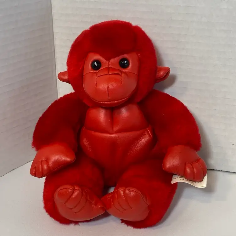VTG Rainbow Rainforest Red Gorilla Baby Faux Leather Plush Stuffed Animal