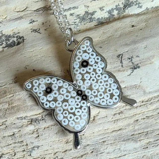 Sela's Mosaic Butterfly Necklace - Silver Multi Color