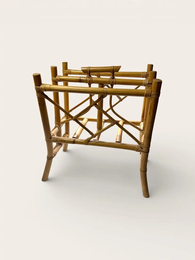 Vintage Chinoiserie Pagoda Bamboo Magazine Rack Holder Stand, Florida Regency