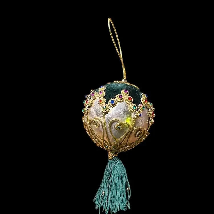 Vintage Handmade Christmas Balls With Beads And Velvet