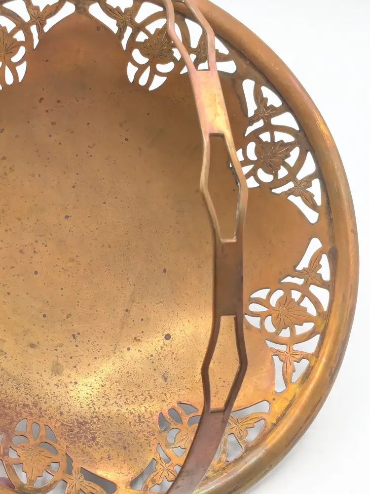 Vintage Farberware Copper Filigree Handled Basket Footed