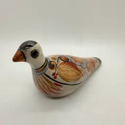 Vintage Mexican Tonala Pottery Hand Painted Dove Bird Figurine Folk Art 7.5”