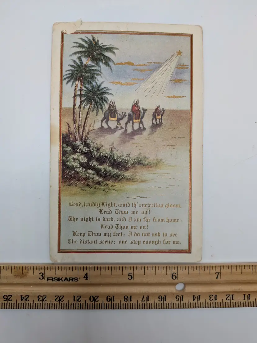 E70. ANTIQUE POSTCARD POSTMARKED 1911 GREEN 1¢ STAMP 3 WISE MEN CHRISTMAS STAR OF BETHLEHEM