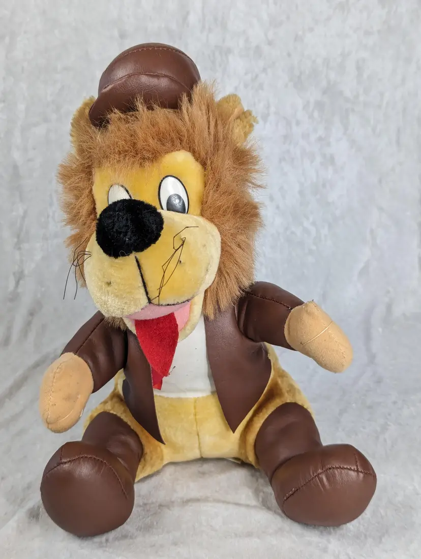 Plush Lion In Suit 12" Stuffed Animal Kuddle Me Toys Faux Leather Hat Jacket Vtg