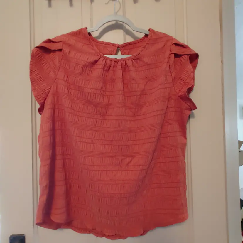 Top- Brand: Emery Rose. Size XL. Rust colored top. Material- 99% polyester, 1% elastane. No callouts.