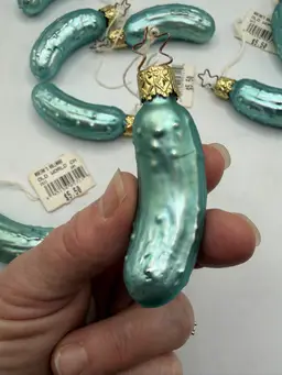 9 - Vintage Pickle Blown Glass Christmas Tree Ornaments - Old World Christmas