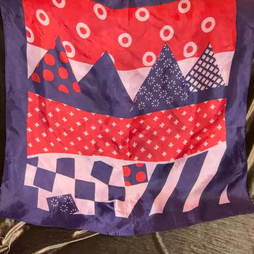 Vintage Red, White, and Blue Geometric Pattern Scarf ~25”x25”
