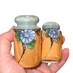 Japan Lusterware Peach And Blue Floral Salt And Pepper Shakers