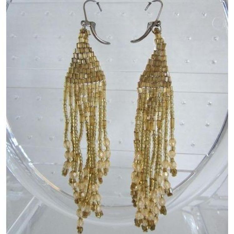 1980's Amber beaded fringe lever back drop earrings #08