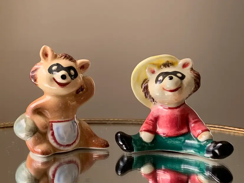 Vintage Raccoon Ceramic Salt And Pepper Shakers By Nikoniko