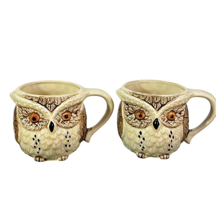 Two Enesco Ceramic Owl Mugs. 3”