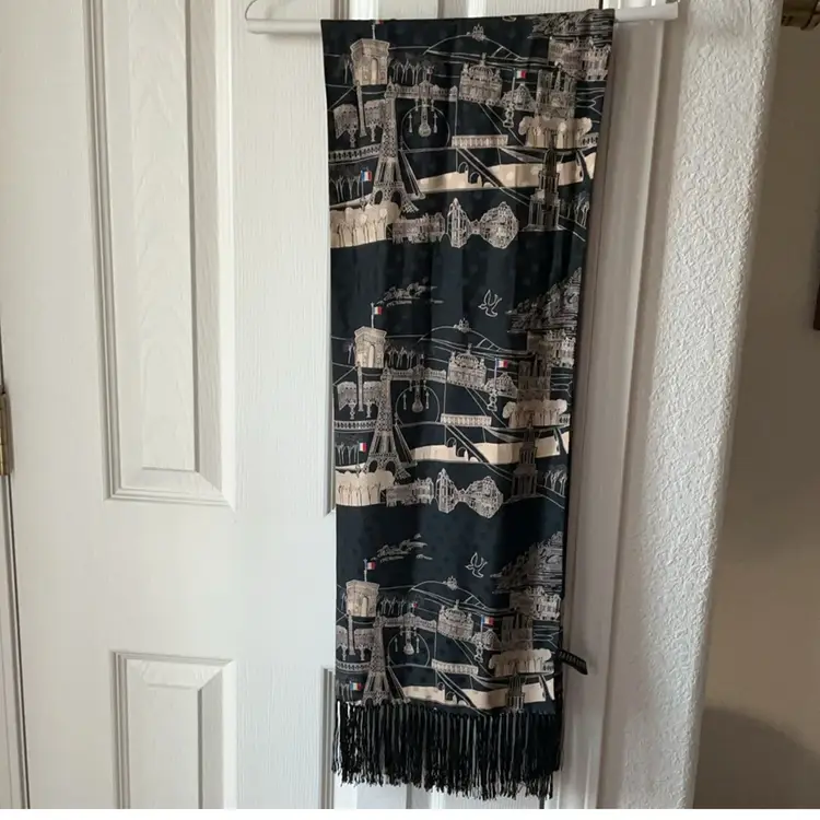 BBB Zazou Luxe 100% Silk Scarf Paris Cityscape Eiffel Tower Print 63" x 10.5"