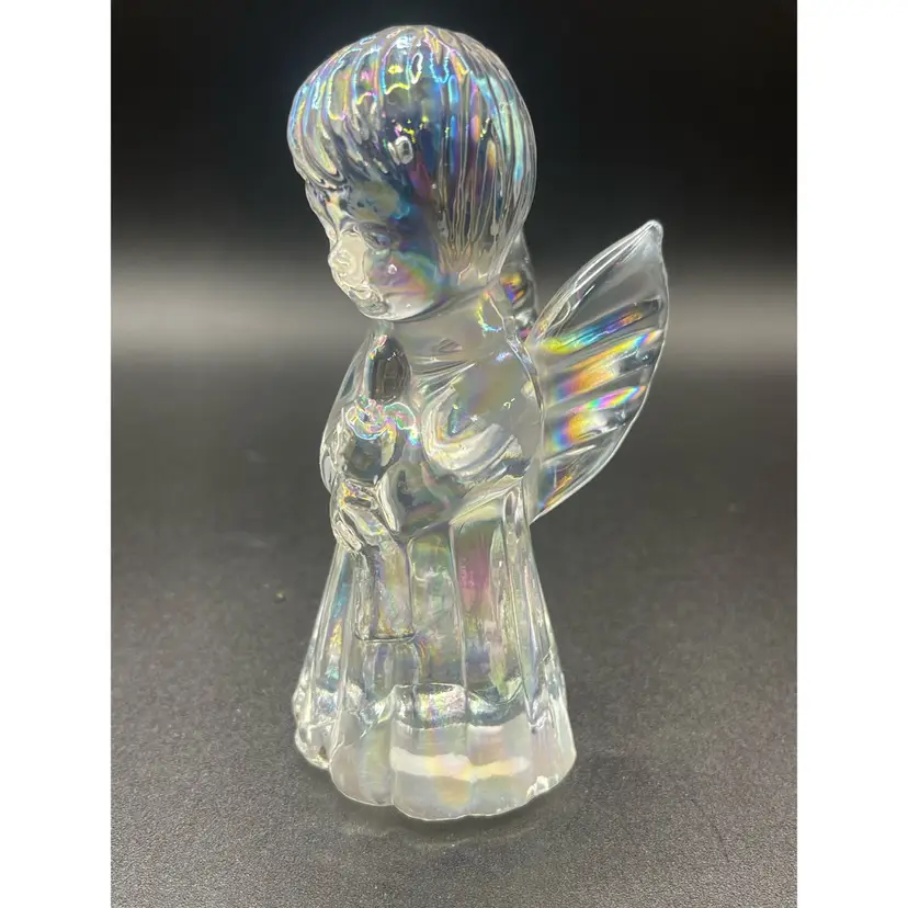 Vintage Silverstri Iridescent Crystal Angel Figurine