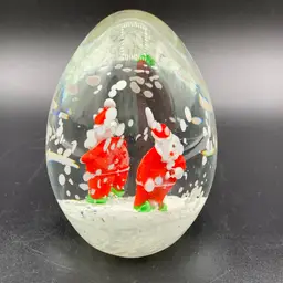 Santa Clause Christmas Snowy Crystal Clear Paperweight Made In China