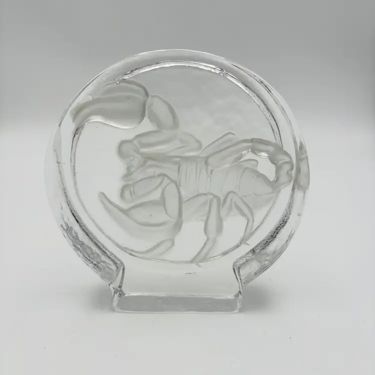 Vintage Scorpio Goebel Crystal Paperweight Zodiac Sign Relief Glass Signed