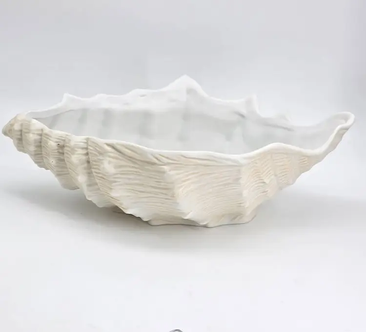 Seashell Planter White Bisque with Beige Detailing 11"