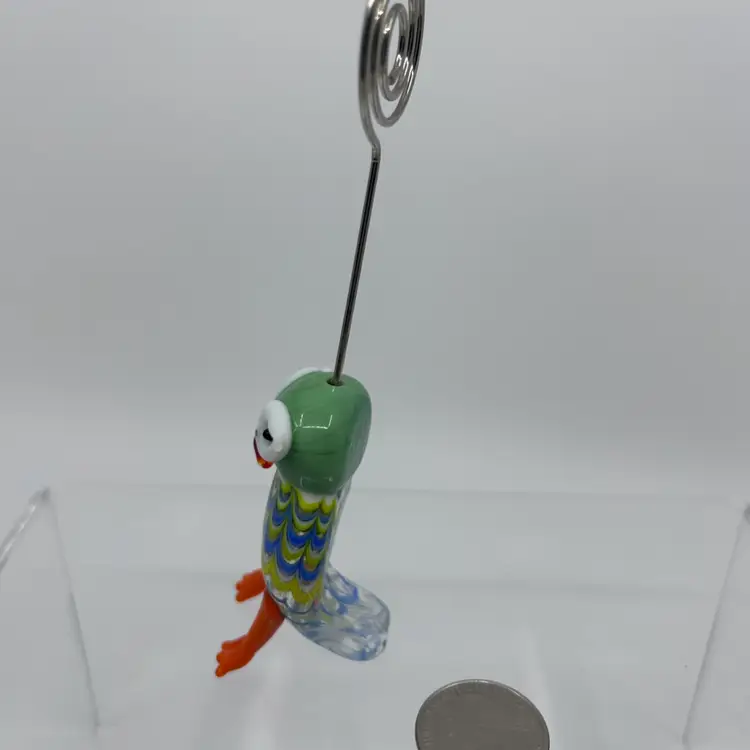 Pier One Hand Blown Art Glass Owl Photo Holder/Card Stand