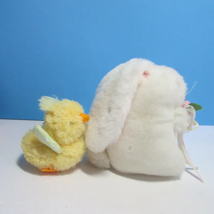 vintage white bunny rabbit stuffed animal Emotions plush Easter spring and yellow Hallmark Chick