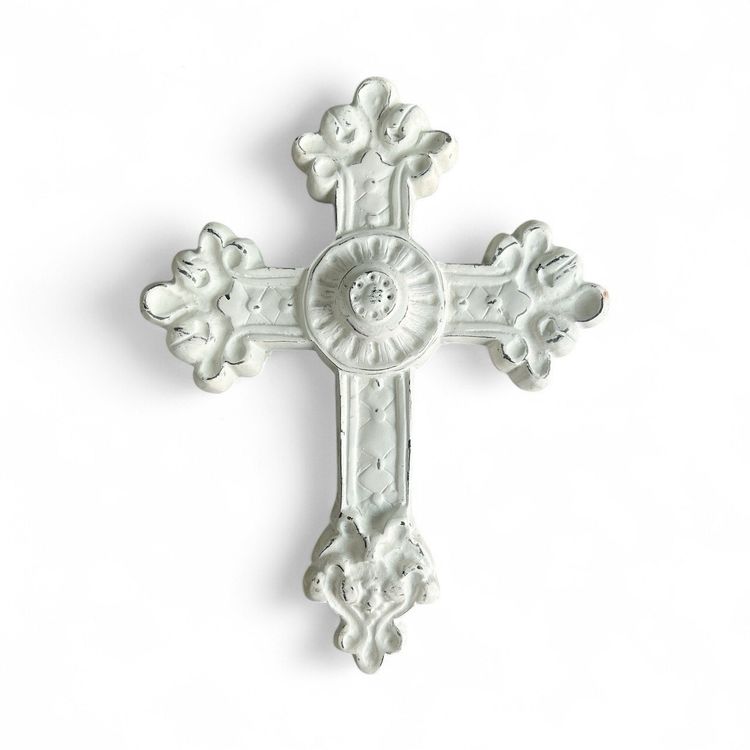Rustic White Resin Hanging Cross Wall Decor