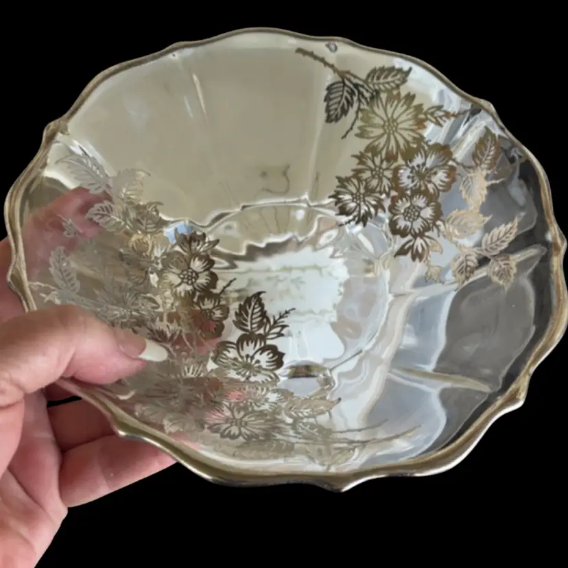 Silver Leafed Tri Foot Bowl Clear Glass