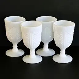 Vintage McKee EAPG Milk Glass Wine Glasses, Set of 4, Small Sherry / Cordials, Rainbow