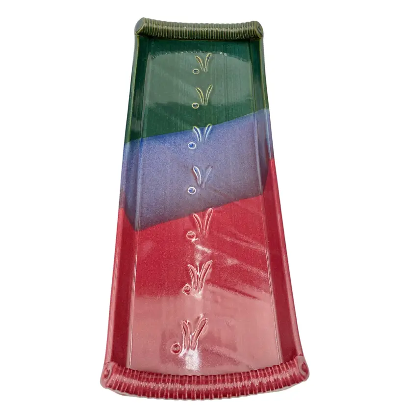 Elegant Studio Pottery Tray, Pam Snyder (signed), Berry, Blue, Green, Embossed