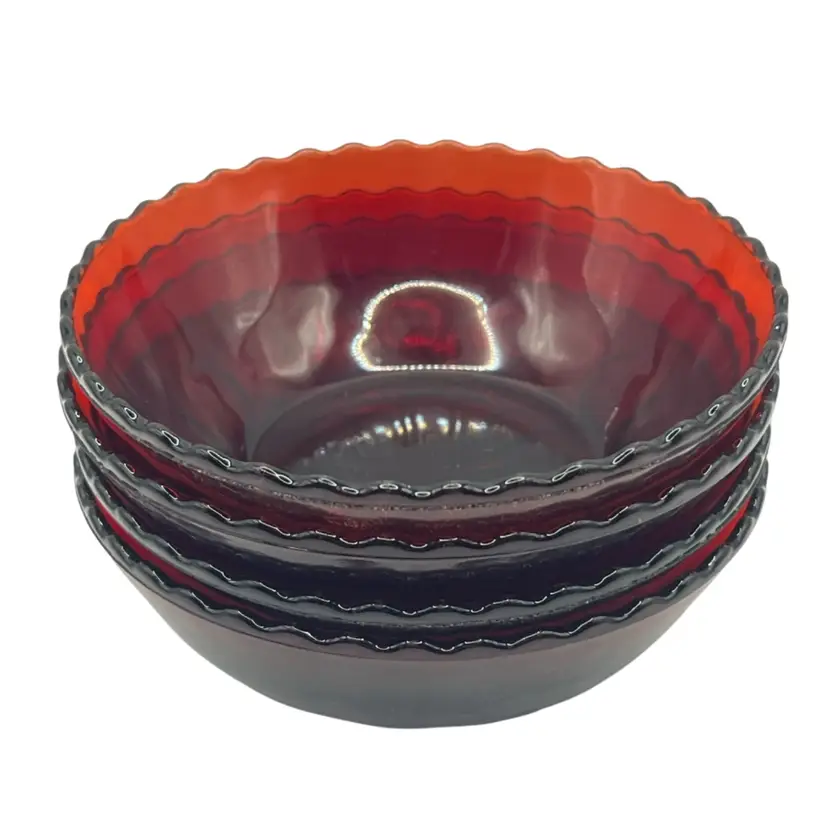 Anchor Hocking Royal Ruby Red Thumbprint Pattern Berry Bowls Vintage Set Of 4