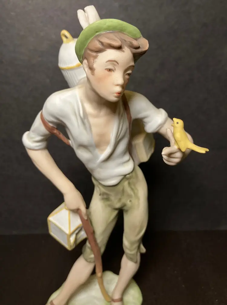 VTG A.K. Kaiser Bird Seller "Vogelhandler" Porcelain Figurine Bisque #387 W. Germany