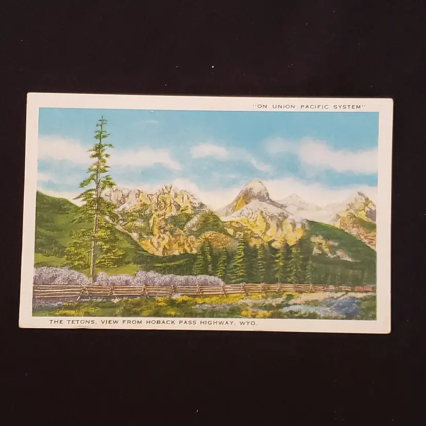 Postcard The Tetons Hoback Pass Highway WY Union Pacific System unused Vintage