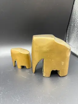 Pair Of Solid Brass Elephants Mother And Baby 3” and 1 3/4”