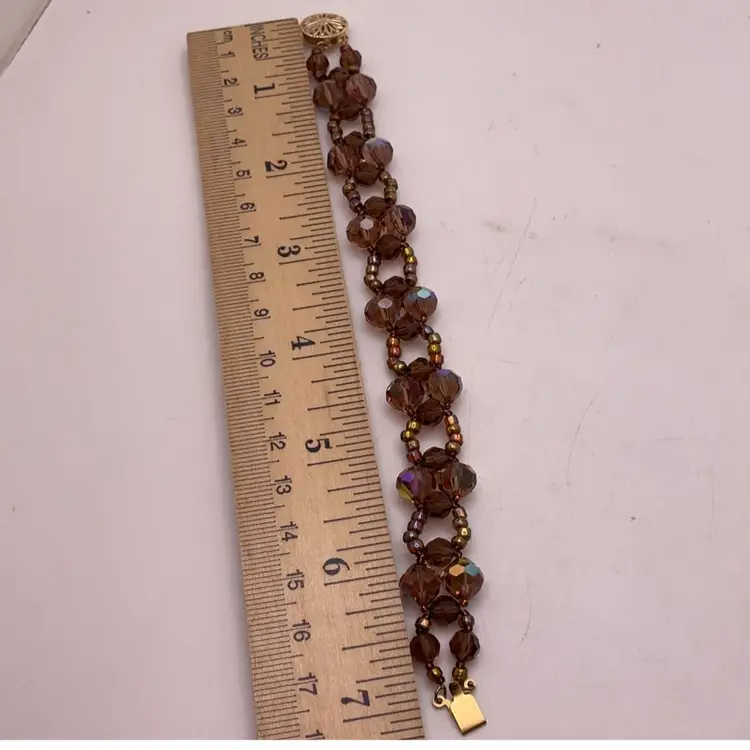 Brown Swarovski Crystal Bracelet with Gold Filled Filagree Box Clasp Artisan Made 7”