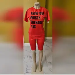 Red "Know Your Worth" Two-Piece Set with Shorts(size Fit Varies, Multiple Sizes Available)