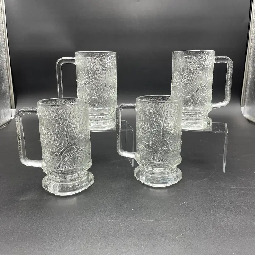 Set of 4 Tiara Glass Ponderosa Pine Beer Glass Mug Stein Cup Barware Kitchen