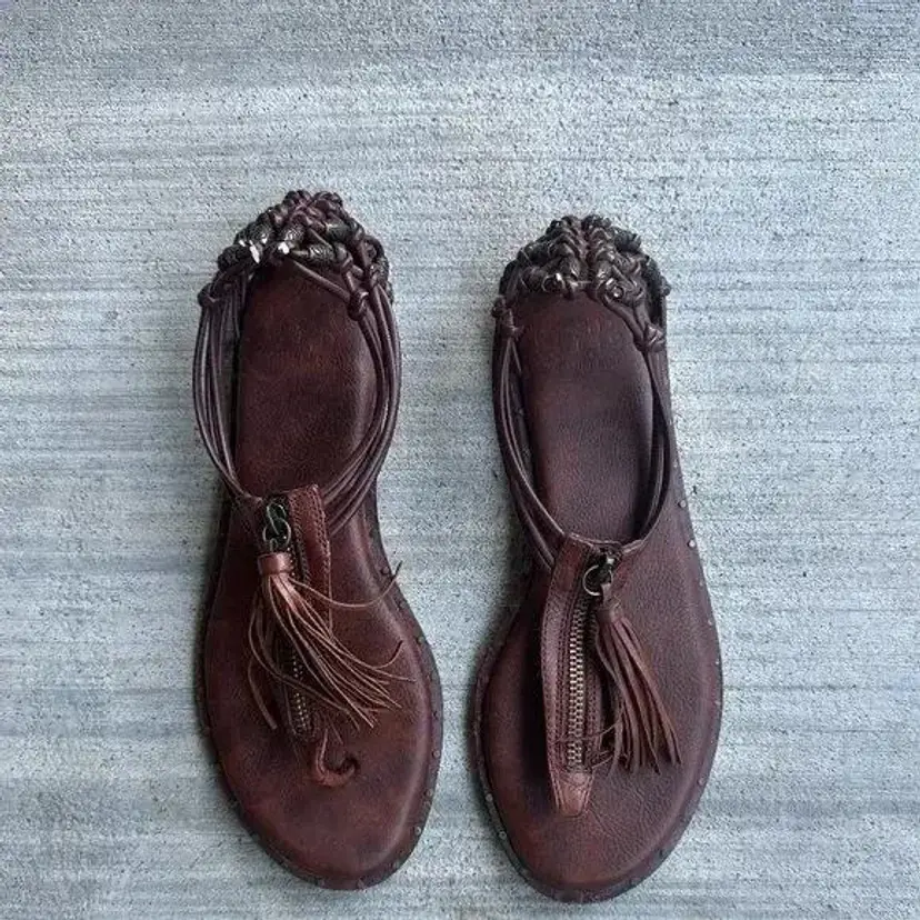 Gianni Bini Leather Zippered Gladiator Style Flat Sandals Size Womens 8.5 Brown