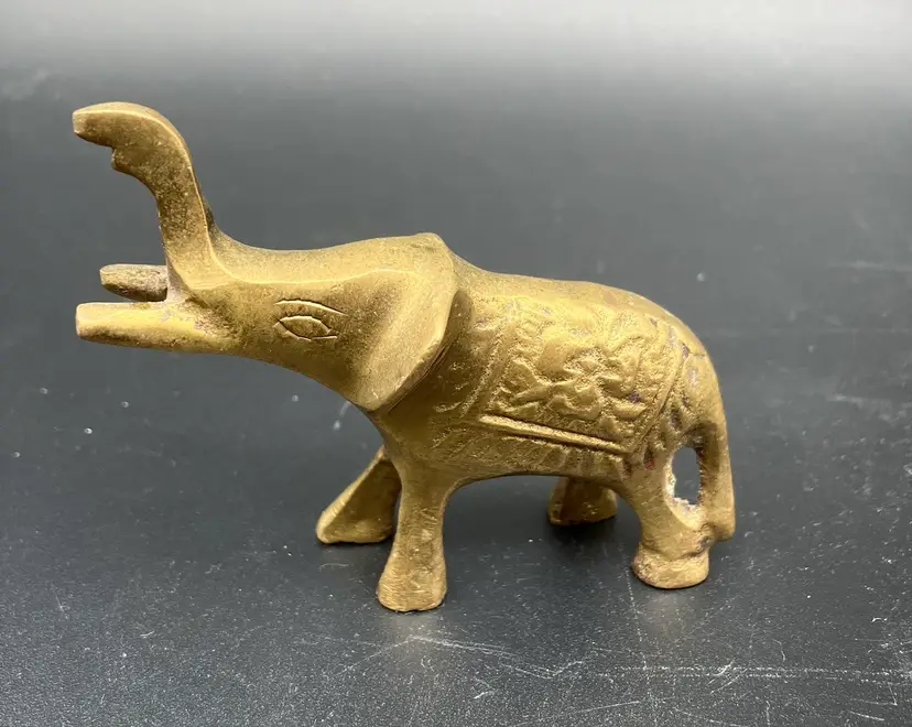 BIN - Small Brass Trunk Up Elephant Figurine