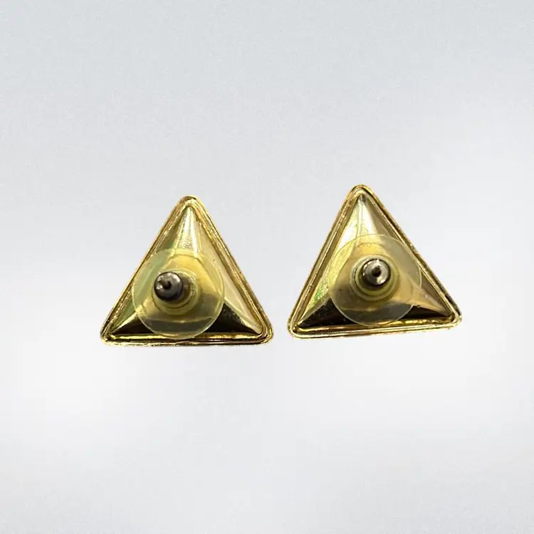 Triangle Gold Tone Pierced Earrings With Orange Stone