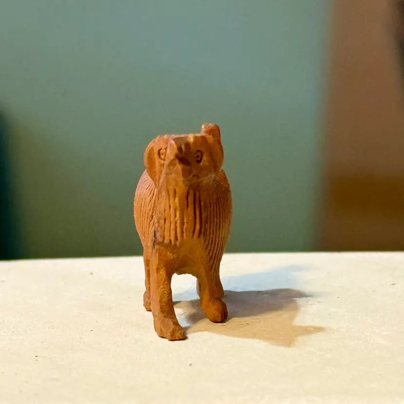 Vintage Hand Carved Wooden Dog Mini Figurine