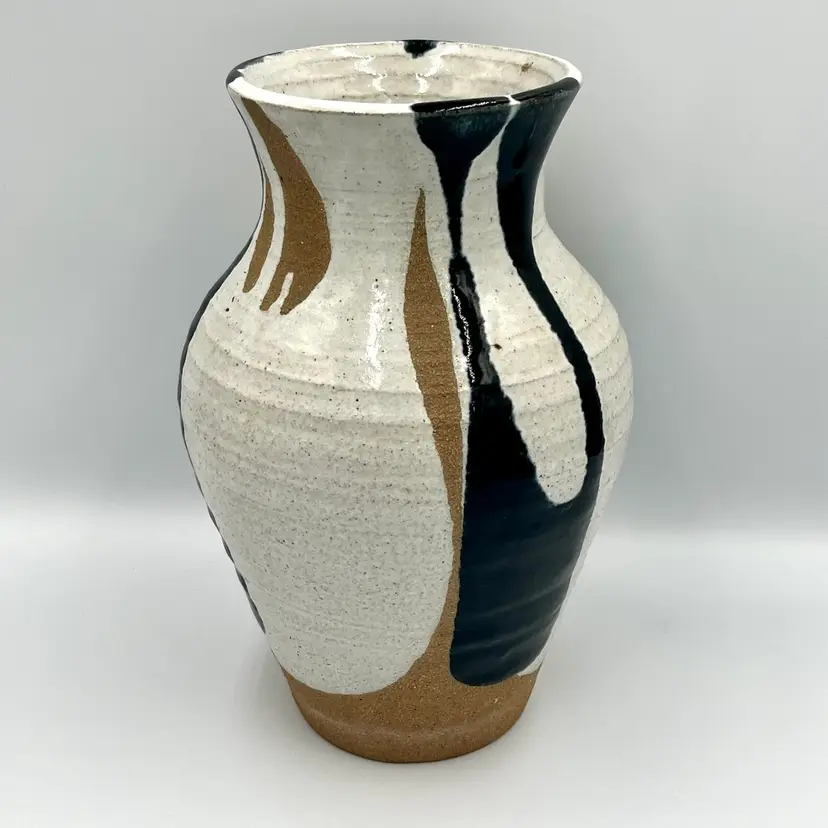 Black & White Studio Art Pottery Vase Signed Minimalist Modern