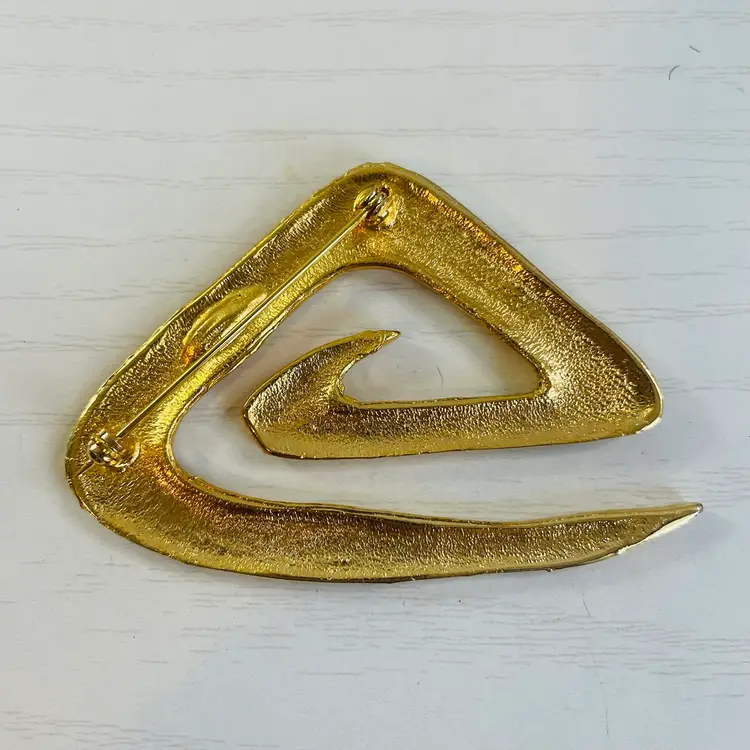 Vintage Gold Tone Spiral Brooch, Triangle Shape Retro Modern Style Bold 80s