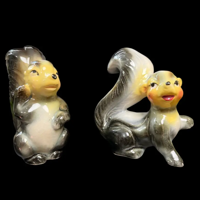 Kitsch-Dated 3/16/55 on Bottom of One-Glazed Pair of Skunks