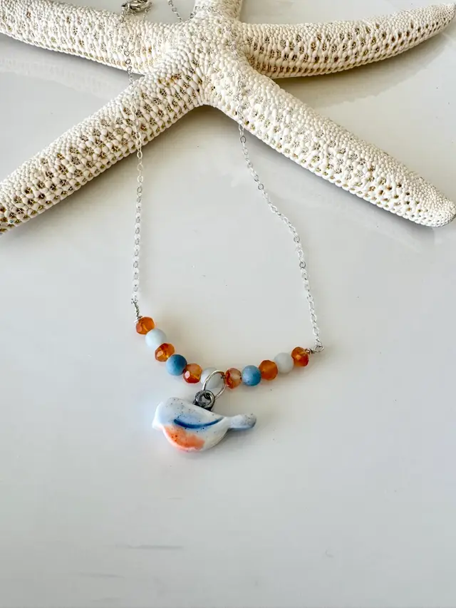 Silver And Handmade Bluebird Pendant Necklace #195