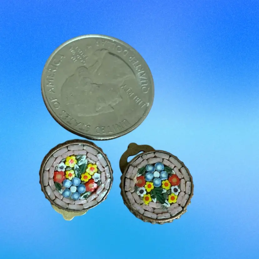 Vintage Italian Mosaic Clip On Earrings